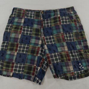 Disney World Mickey Mouse Madras Plaid Patchwork 100% Cotton Shorts Mens Size 40
